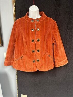dressbarn woman’s  Orange Corduroy Grommet-Front Jacket